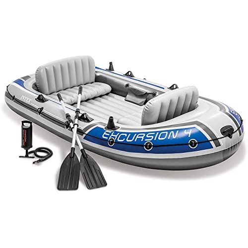 INTEX Excursion Inflatable Boat Series: Includes Deluxe 54in Boat Oars and High-Output Pump – SuperTough PVC – Adjustable Seats with Backrest –
