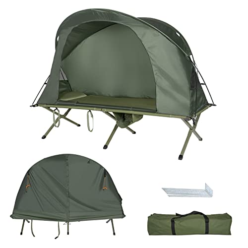 Tangkula 4-in-1 Camping Cot Tent, Foldable Off Ground Elevated Tent Set for 1 Person, Portable Tent with Waterproof External Cover