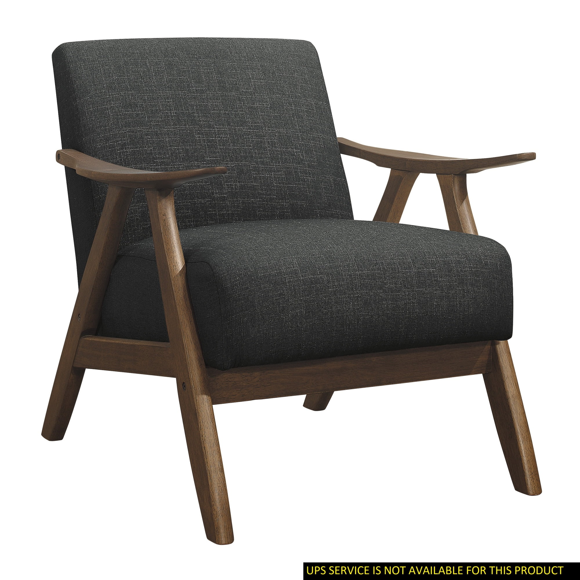Modern Home Furniture Dark Gray Fabric Upholstered Accent Chair Cushion Back Seat Walnut Finish