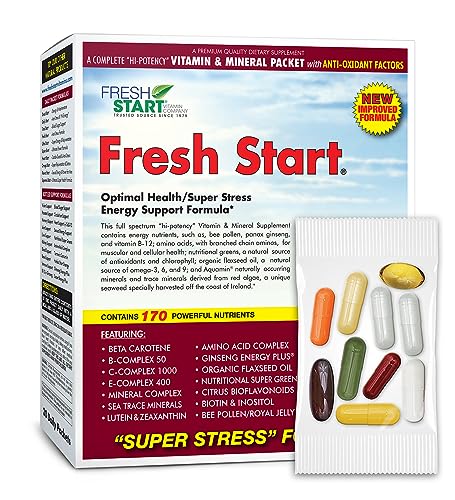Fresh Start Complete Daily Vitamin Pack | Energy Booster & Stress Support | Vitamin A, B, C, D, E, B12, Minerals, Amino Acids, Omega-3-6-9