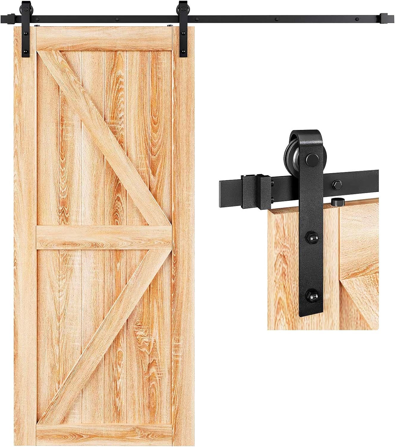 EaseLife 6.6 FT Heavy Duty Sliding Barn Door Hardware Track Kit,Basic J Pulley,Slide Smoothly Quietly