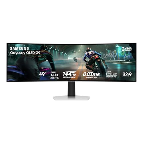 Samsung 49" Odyssey OLED G9 (G91SD) Dual QHD QD-OLED G-Sync Compatible Curved Gaming Monitor, 144Hz, 0.03ms, AMD FreeSync Premium Pro