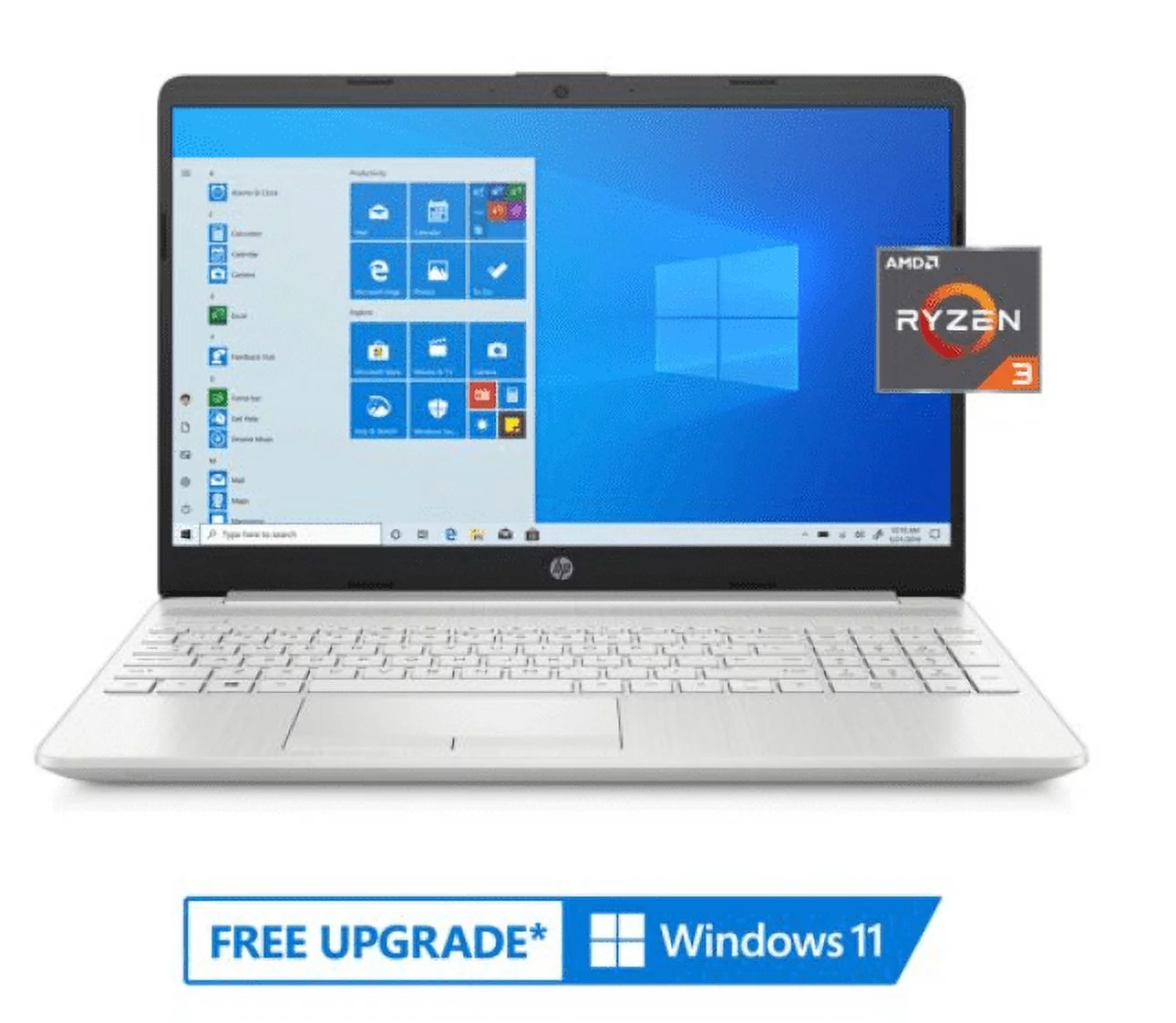 HP Laptop 15"6 Inch 1366x768 (HD) 220 Nits | AMD Ryzen 3 3250U 2.6 GHz | 4GB DDR4 SDRAM, 1TB HDD + 128GB SSD | Windows 10 Home | Natural Silver