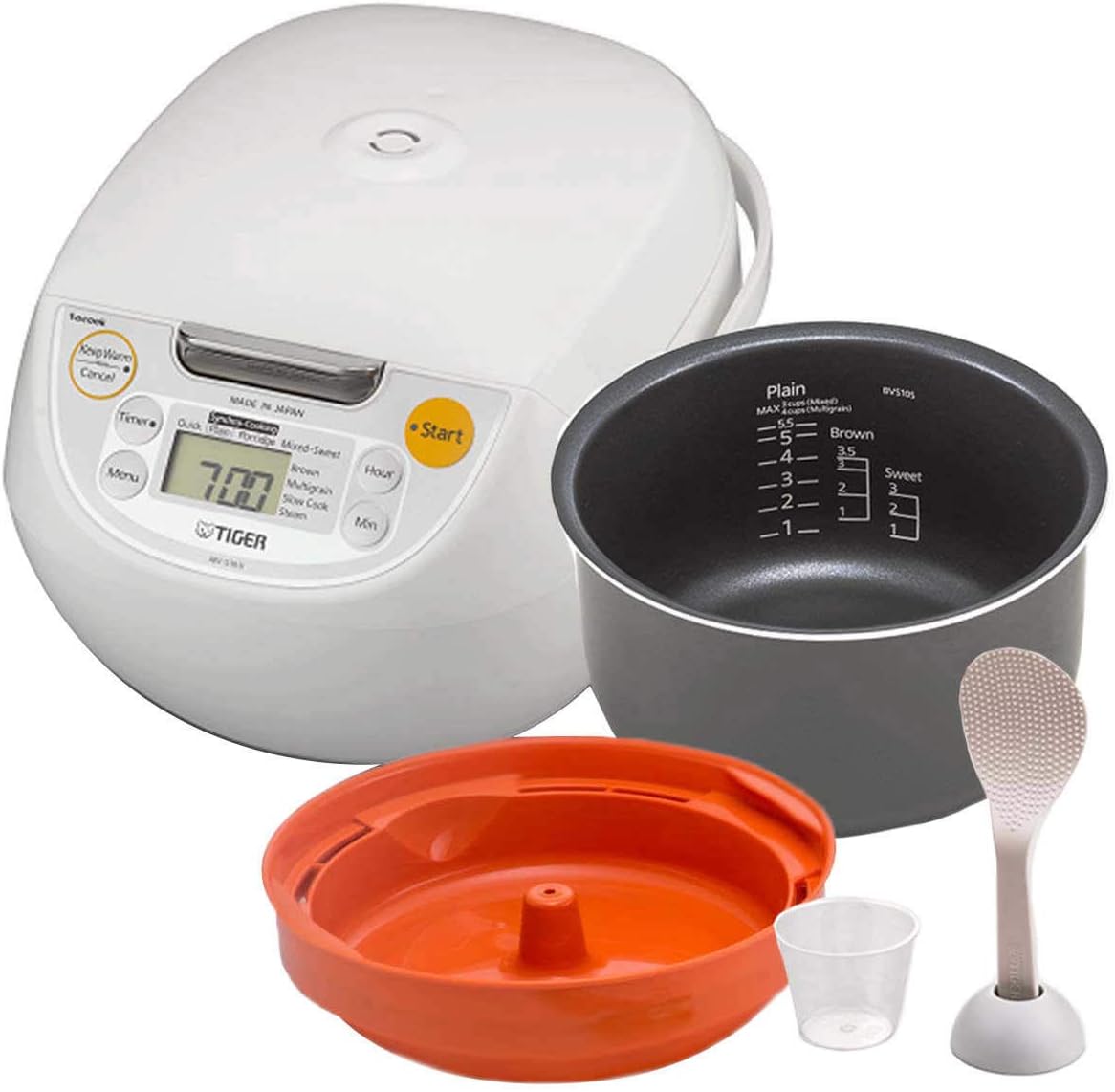 Tiger Japan Made Synchro-Cooking 5.5-Cup Micom Rice Cooker and Warmer with 10 Cooking Menu Settings