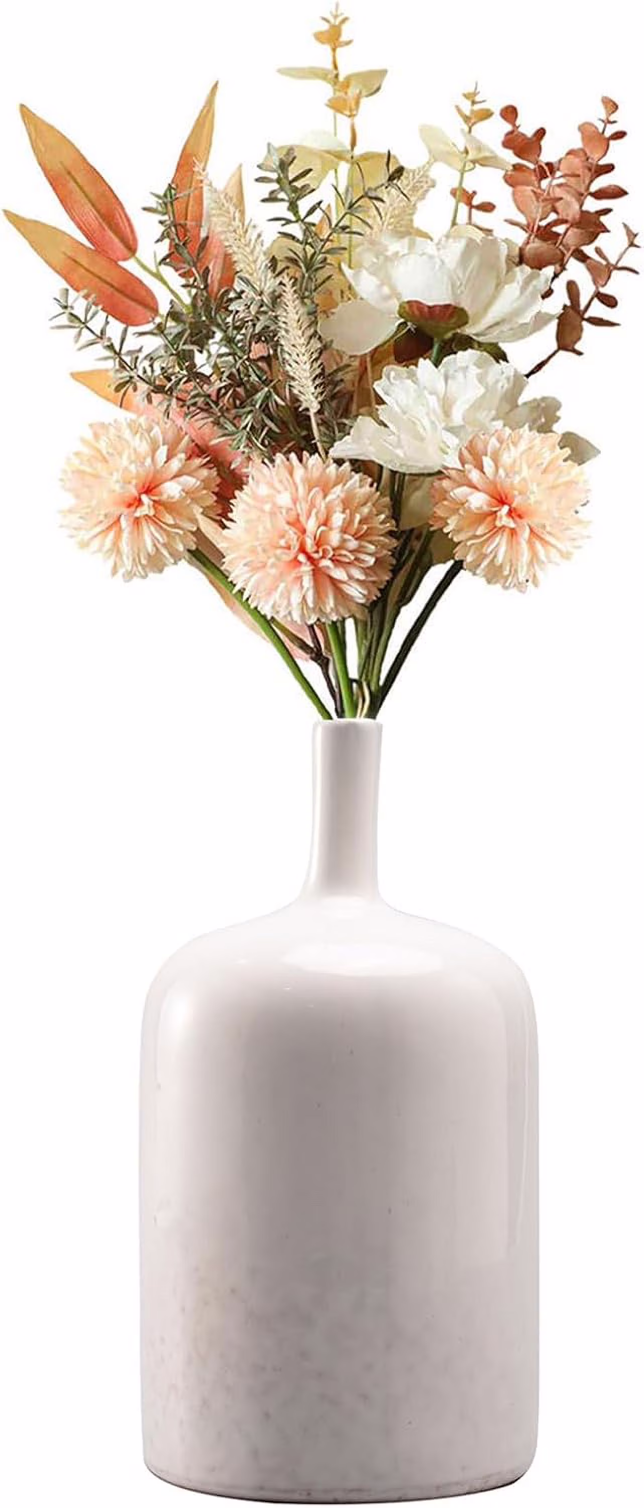 White Ceramic Vase, 9.5 Inch Long Neck, Spring Decorations