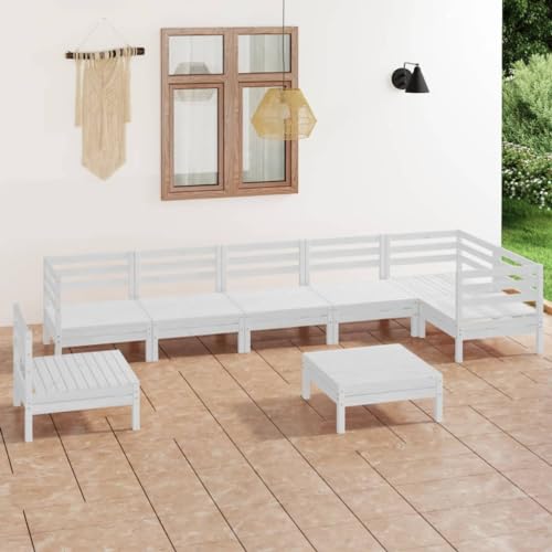 8 Piece Patio Lounge Set Solid Pinewood White,Rustic Wooden Lounge Set for Outdoor Relaxation and Gatherings Patio Furniture Sets