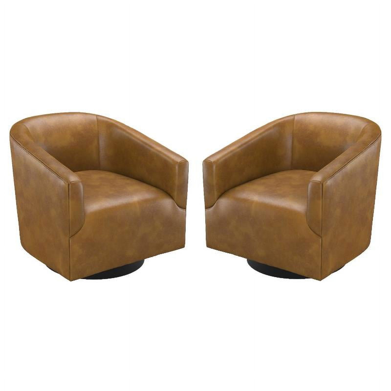 Home Square Wood Base and Faux Leather Swivel Chair in Camel Brown - Set of 2