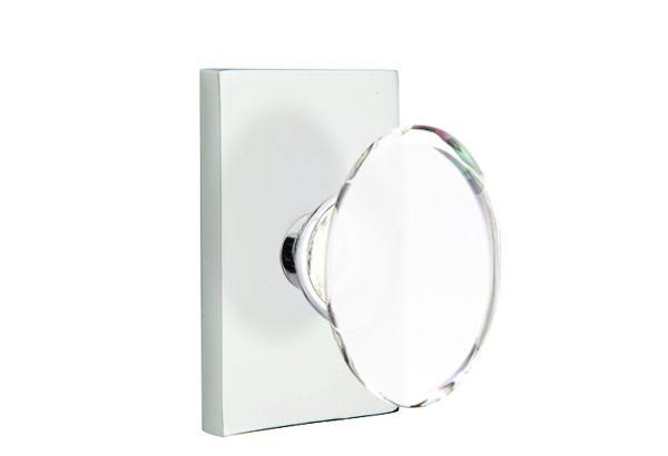 Emtek Hampton Crystal Knob Modern Dummy Pair Modern Rectangular Rosette Satin Brass