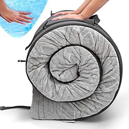 Roll Up Travel Mattress, CertiPUR-US 3” Cooling Gel Infused Memory Foam Sleeping Pad, Portable Foldable Floor Mat for Camping