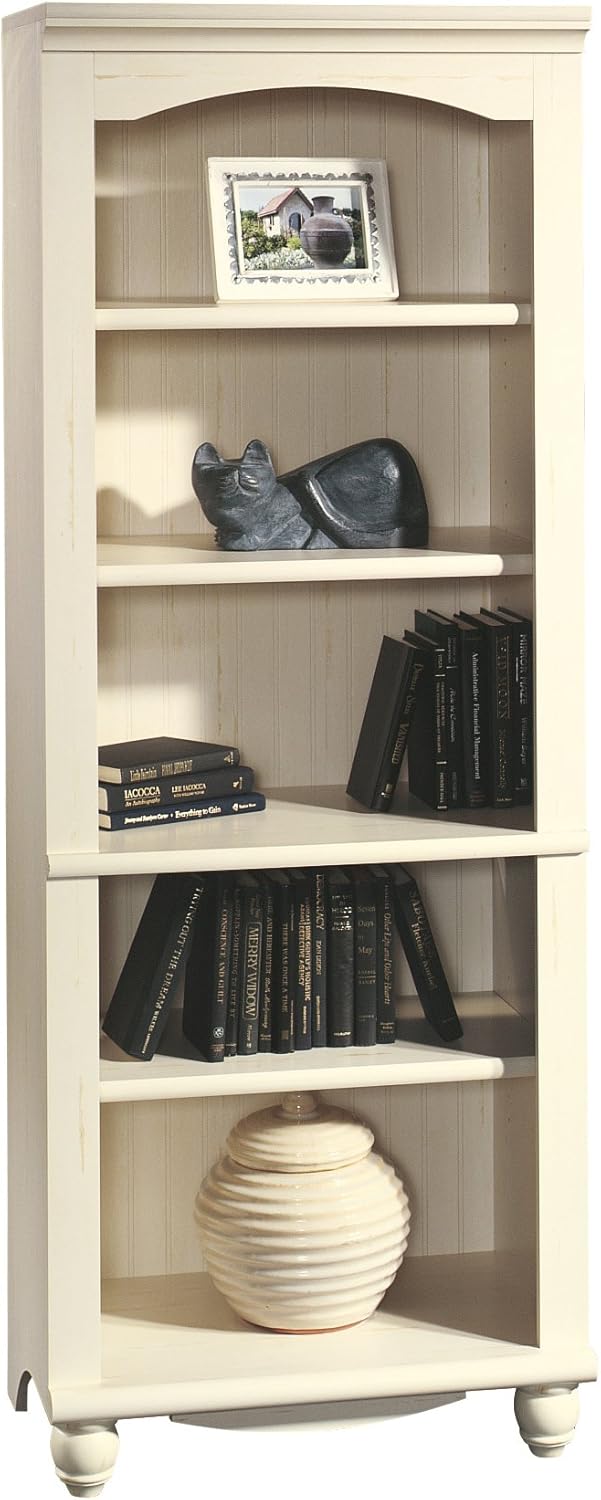 Sauder Harbor View Library, Antiqued White finish