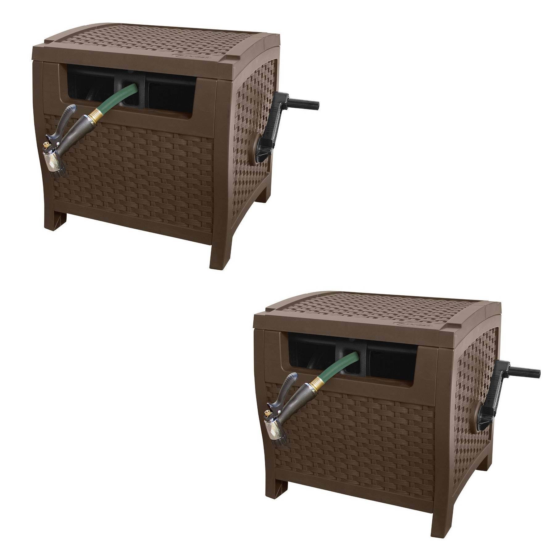 Suncast 175 Foot Slide Trak Outdoor Garden Water Hose Hideaway Mocha 2 Pack