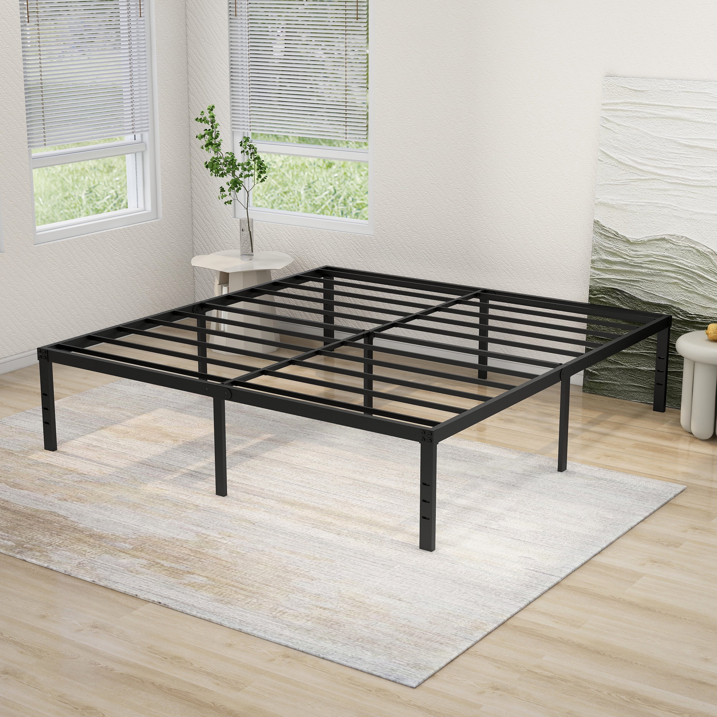NNV 18" 3500 lbs Heavy Duty King Bed Frame, Duty Steel Slat Metal Bed Frame, Black