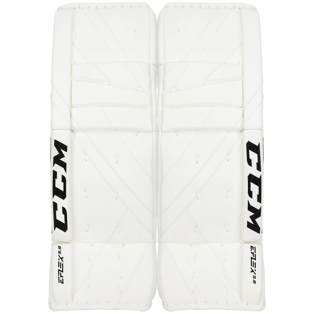 CCM Extreme Flex E5.9 Senior Goalie Leg Pads in White Size 33+1in