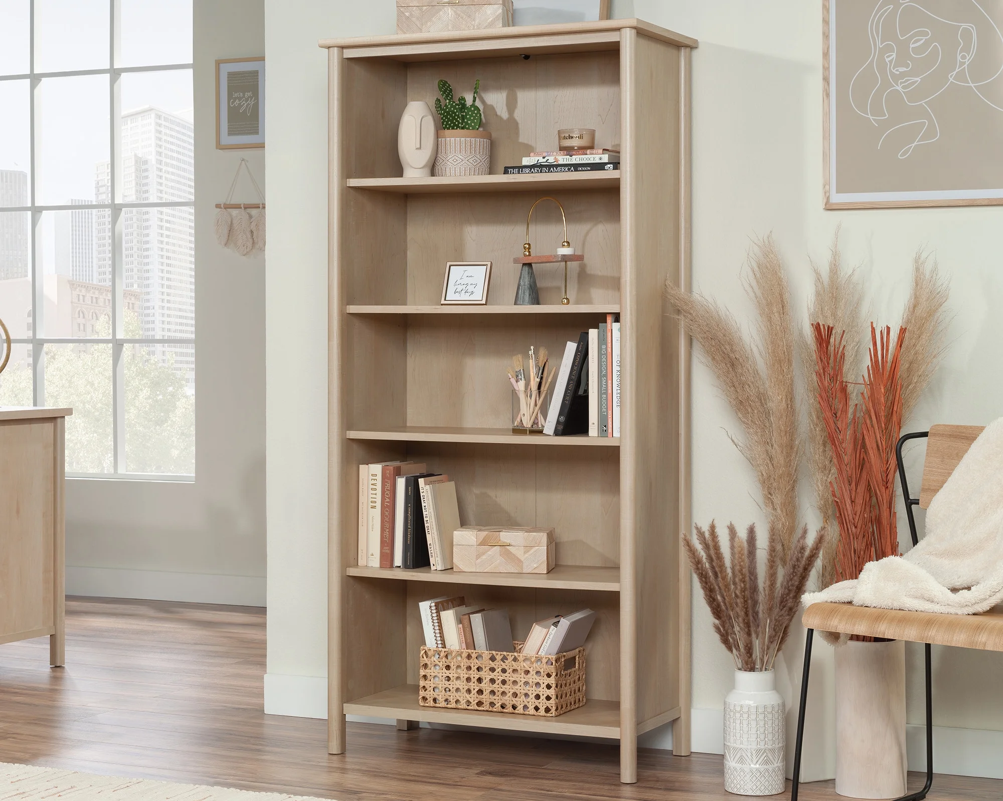 Sauder Whitaker Point Engineered Wood 5-Shelf Bookcase in Natural Maple Finish