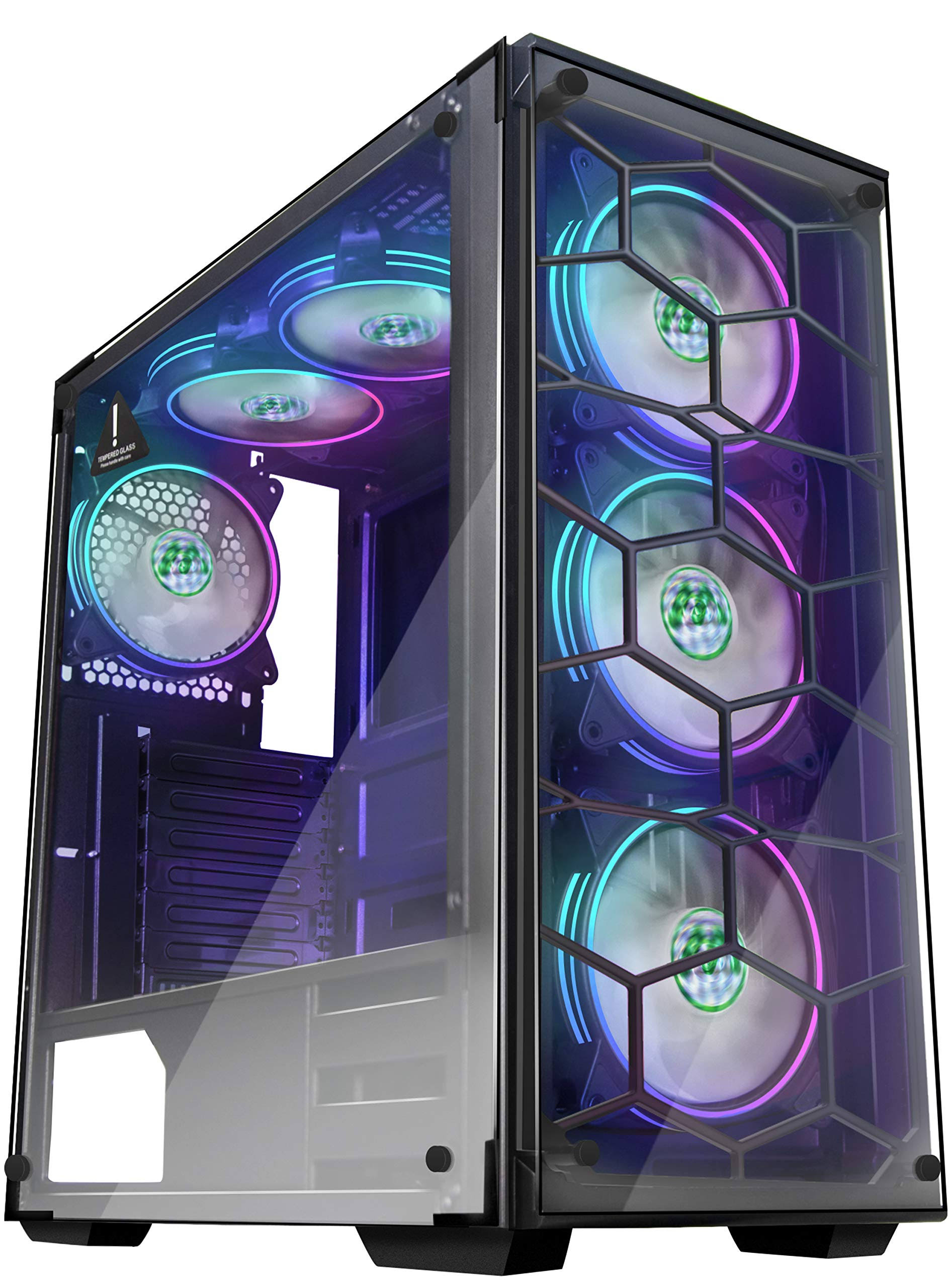 MUSETEX Phantom Black ATX Mid-Tower Case with USB3.0 and 6pcs 120mm ARGB Fans Pre-Installed, Tempered Glass Panels Gaming PC Cas