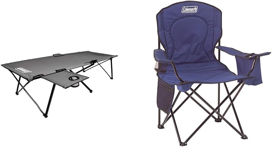 Coleman Pack-Away Camping Cot with Removable Side Table & Portable Camping Chair with 4-Can Cooler - Perfect for Camping, Tailgates, Beach
