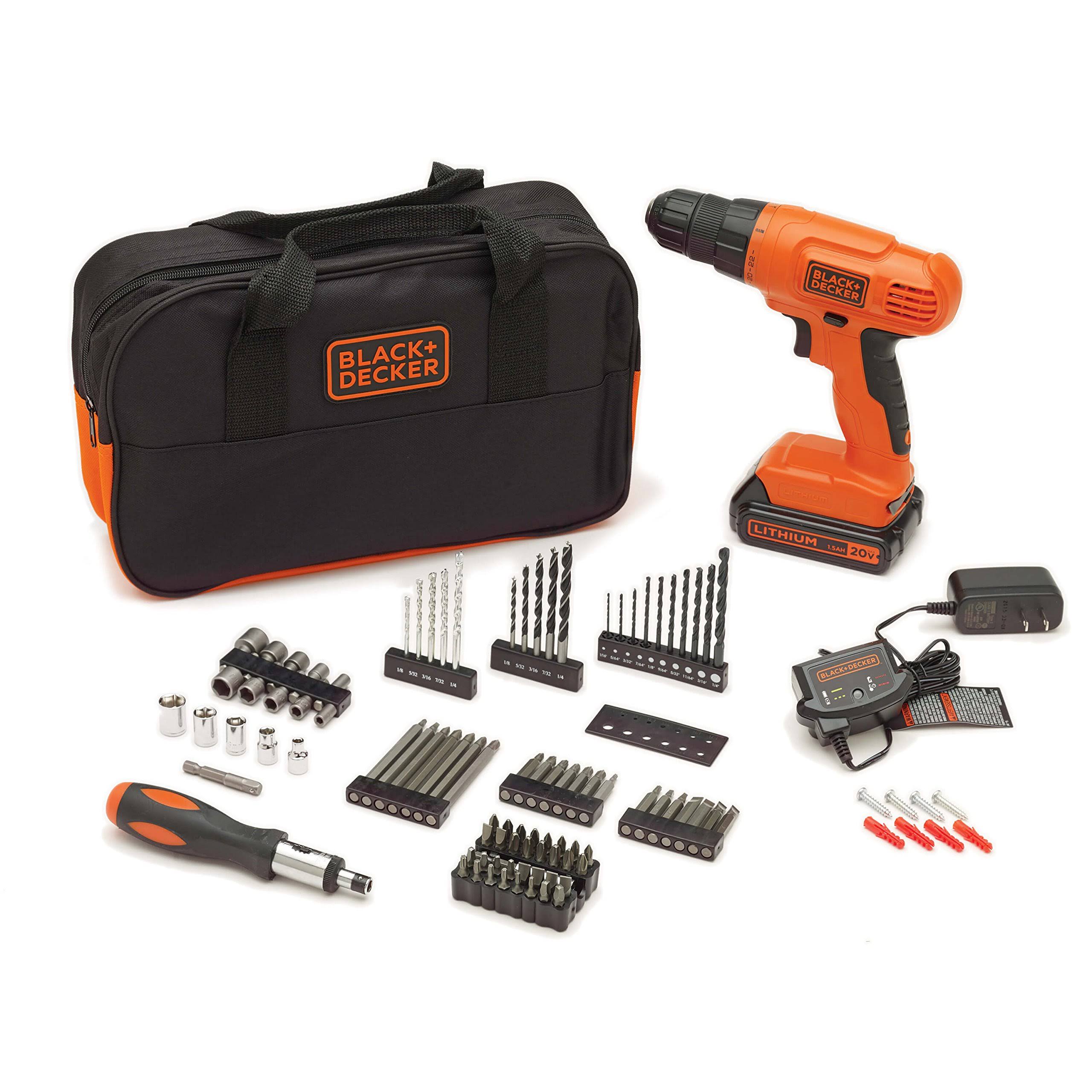Black+decker Bdc120va100 20-Volt Max Lithium-Ion Drill Kit with 100 Accessories