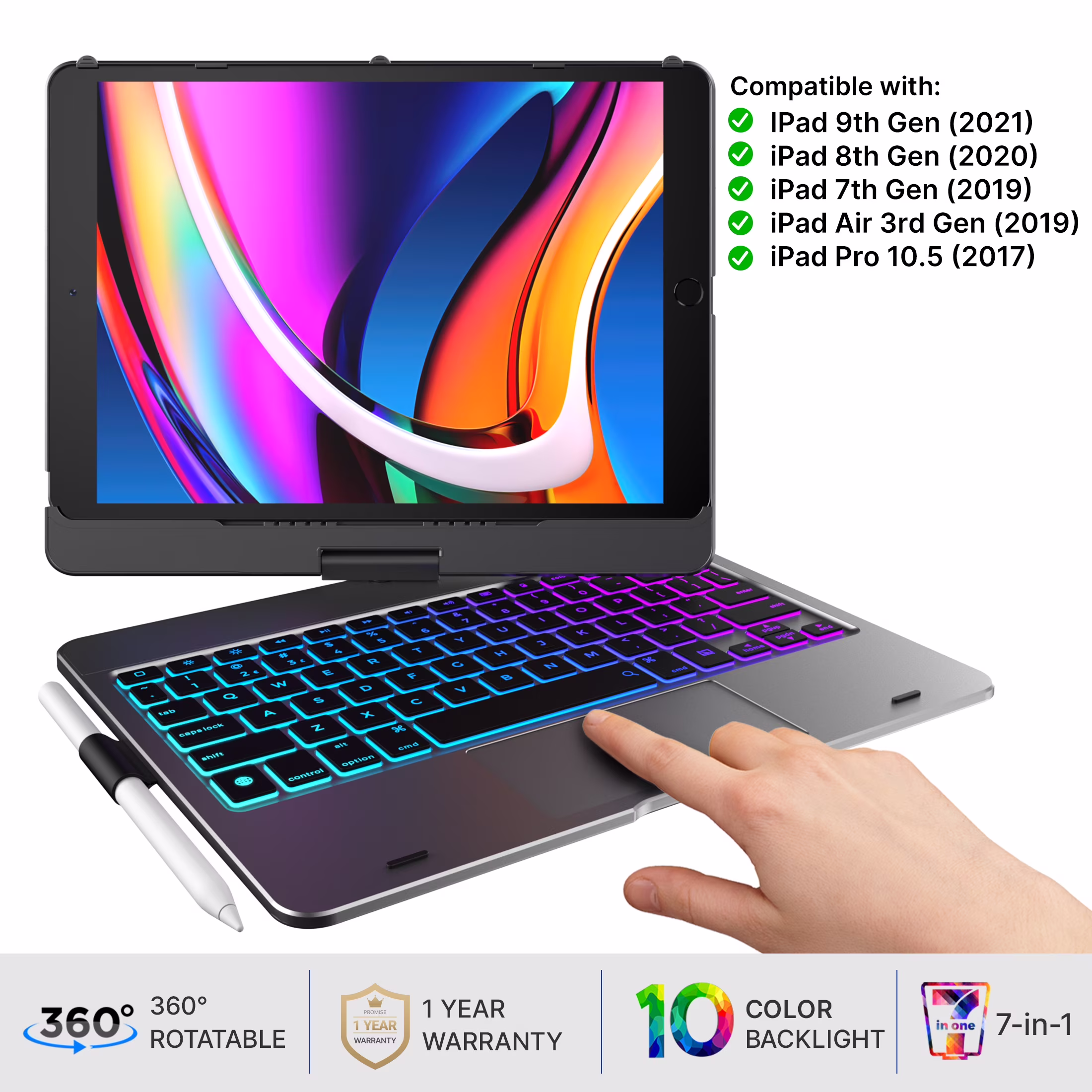 Typecase iPad Keyboard Case with Touch for 10.2-inch iPad 9th Generation (2021), iPad 8th Generation (2020), 7th Gen, iPad Air 3, iPad Pro 10.5