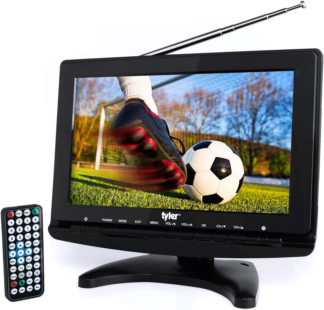 Tyler TTV706 10” Portable Widescreen 1080P LCD TV with Detachable Antennas, HDMI, USB, RCA, FM Radio, Built in Digital Tuner, AV Inputs, AC/DC