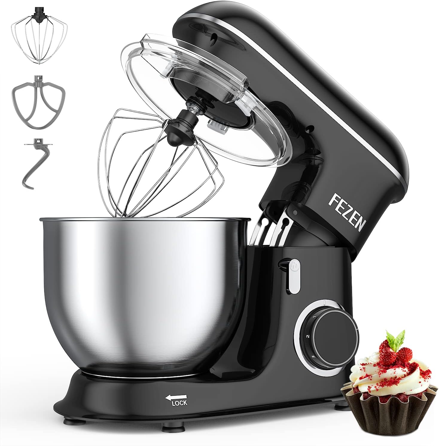 Fezen Stand Mixer, 7.4 Qt. 660W 6-Speed Tilt-Head Food Mixer, Kitchen Electric Mixer with Dishwasher-Safe Dough Hook, Flat Beater