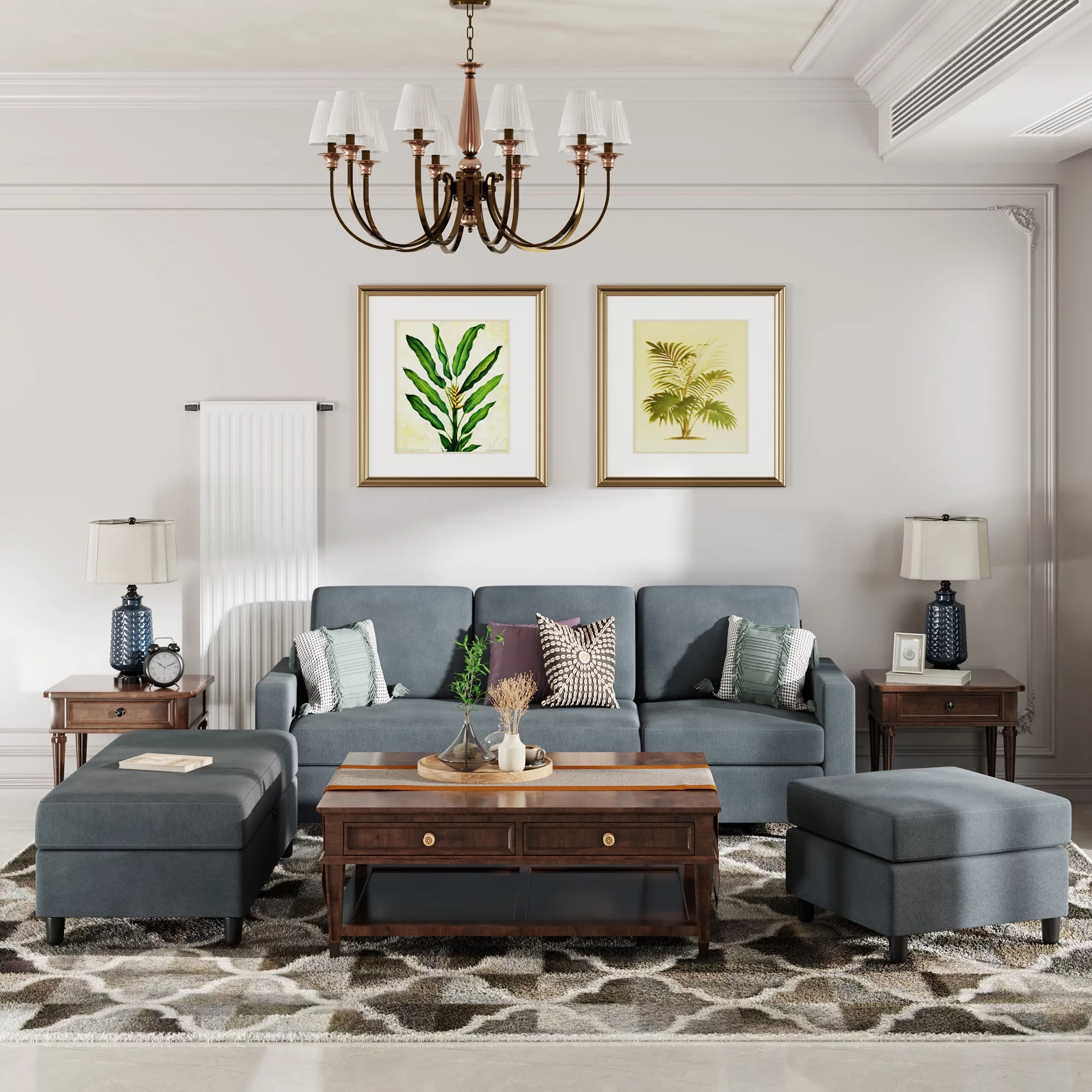 Sobaniilo Soft Couches Set, Convertible Sectional Sofa with Storage Ottoman, Fabric Couches Set for Living Room, Dark Grey - Radiant Selections