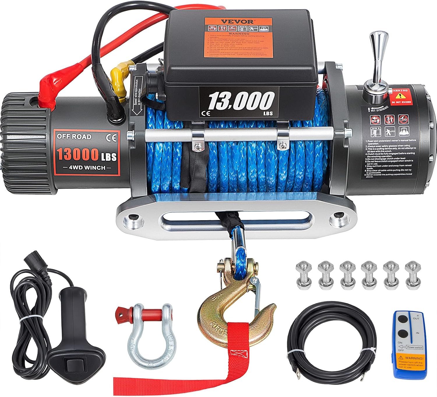 VEVOR Electric Winch 13000lb Load Capacity Truck Winch Compatible with Jeep Truck SUV Synthetic Rope 12V Power Winch with Wireless Remote Control