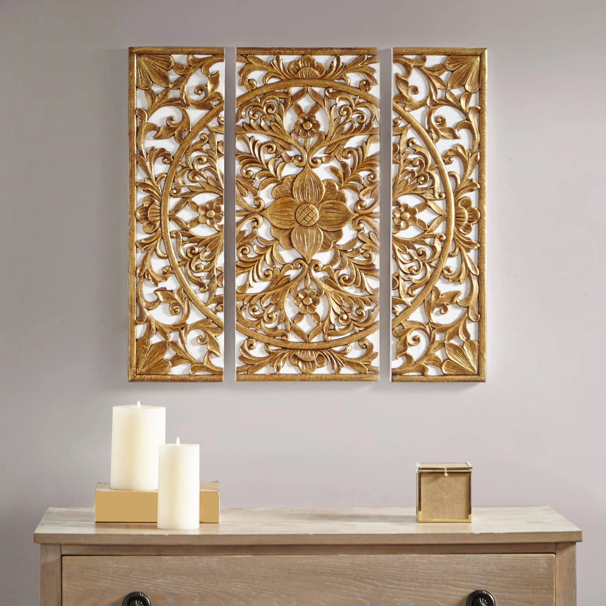 Madison Park Gold Medallion 3 Piece Canvas Set Medallion 3D Design