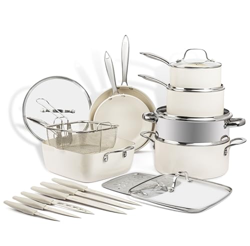 Gotham Steel 20 Pc Pots and Pans Set Non Stick Cookware Set, Pot and Pan Set, Kitchen Cookware Sets, Non Toxic Ceramic Cookware Set