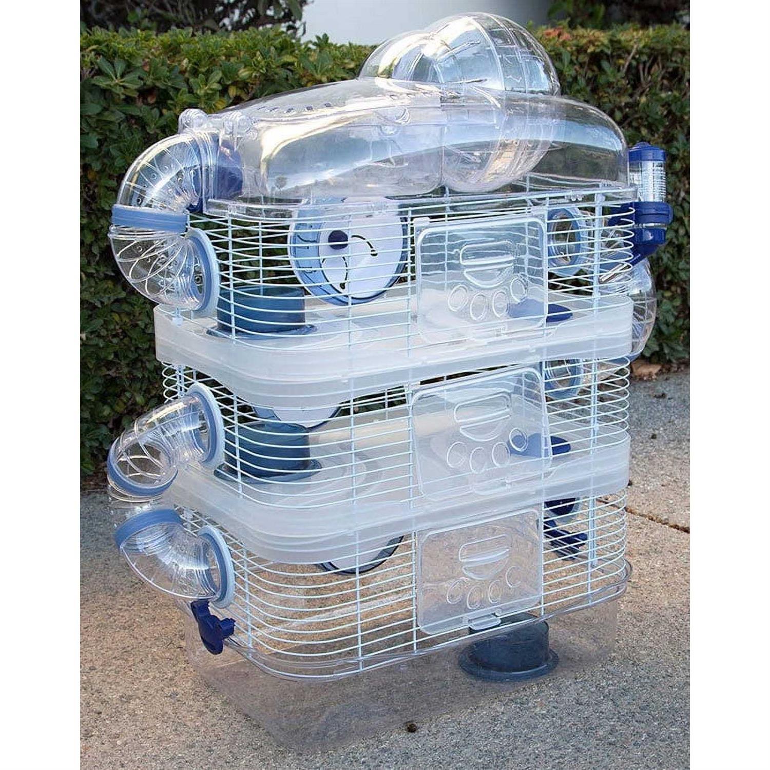 Mcage 4-tiers Acrylic Clear and Customizable Hamster Palace Mouse House Gerbil Habitat Home Cage With Top Lookout Level Exercise Running Ball