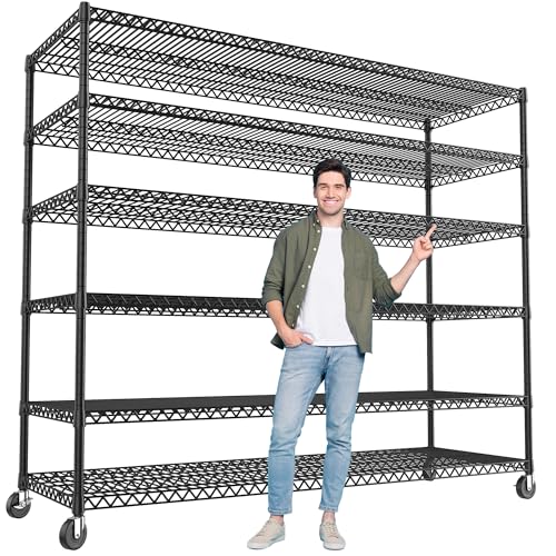 REIBII 60''W Storage Shelves, 4 Tier Steel Wire Shelving Unit on Wheels, 2500LBS Adjustable Metal Shelves for Kitchen, Pantry, Office, Garage, Closet