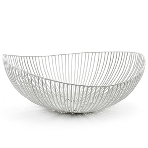 Home Decor Fruit Bowl | Metal sculptures interior accessories by Antonino Sciortino | Round White Iron Kitchen Basket | Modern House Decor or Kitchen