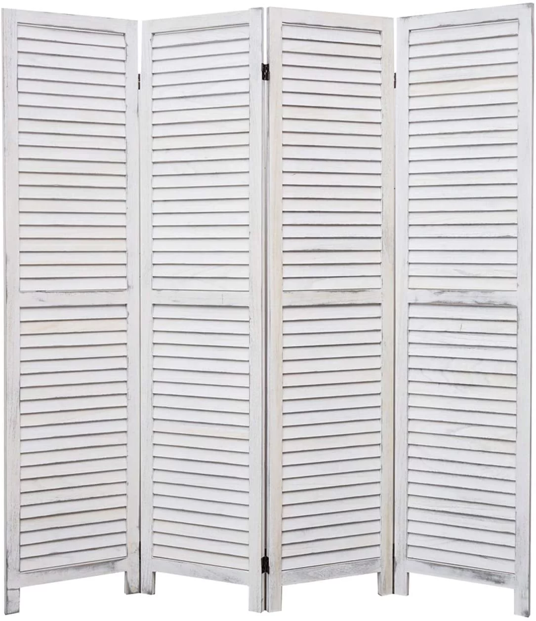 Legacy Decor 4 Panel Room Divider Full Length Wood Shutters Louver Wash White