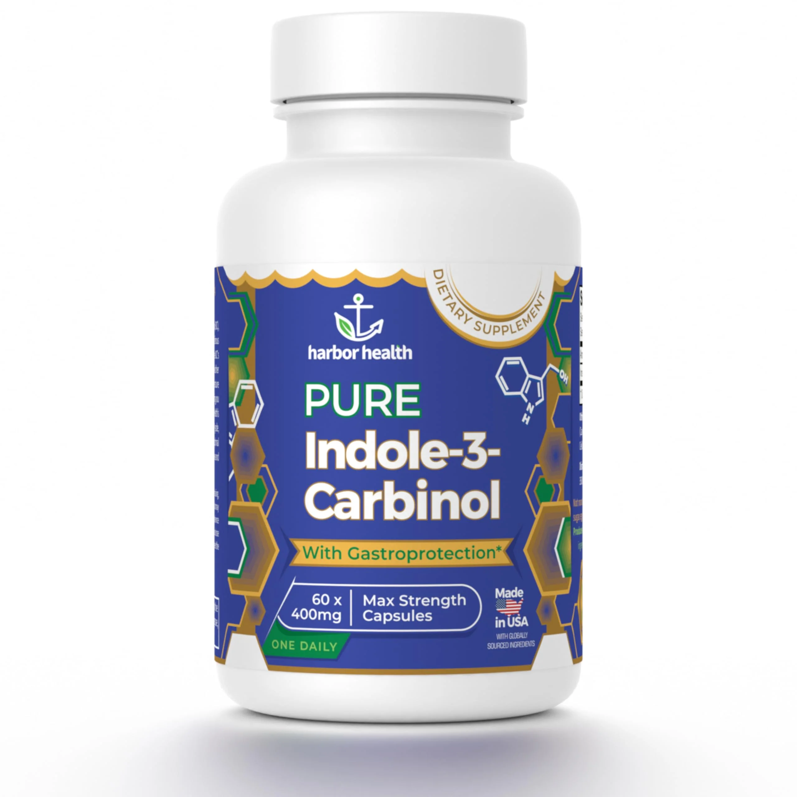 Harbor Health I3C Indole-3-Carbinol 400mg per Capsule - 60 Gastroprotective Capsules, Pure Indole 3 Carbinol, Best Alternative to DIM Supplements