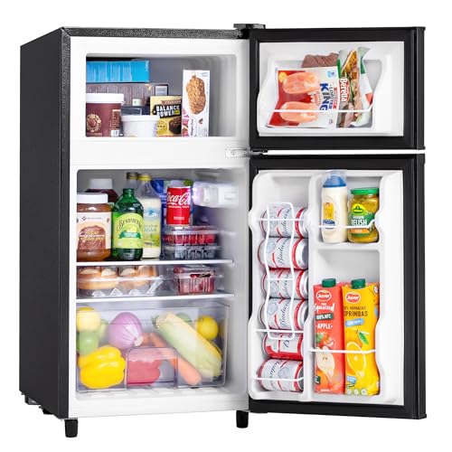 Manastin 3.5 Cu.Ft Mini Fridge with Freezer, 2 Door Small Refrigerator, 7 Level Adjustable Thermostat, Compact Fridge for Living Room, Office