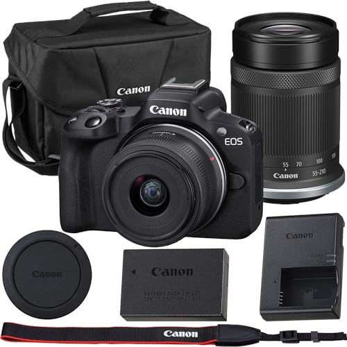 Canon EOS R50 Mirrorless Camera RF-S 18-45mm f/4.5-6.3 is STM and RF-S 55-210mm f/5-7.1 is STM Lens Kit Shoulder Bag, Black