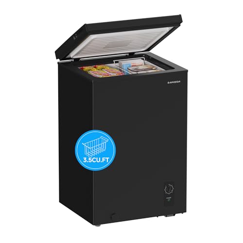 BANGSON 3.5 Cu.Ft Chest Freezer, Compact Deep Freezer with Removable Basket, Adjustable Thermostat, Energy-Saving