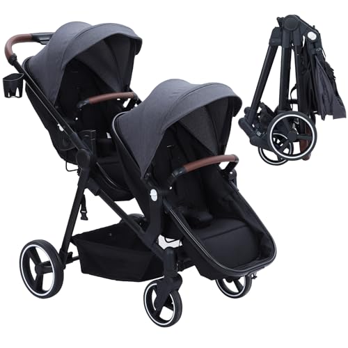 GAOMON Double Stroller Track Tandem Stroller for Infant and Toddler, Foldable Pushchair Bassinet Pram