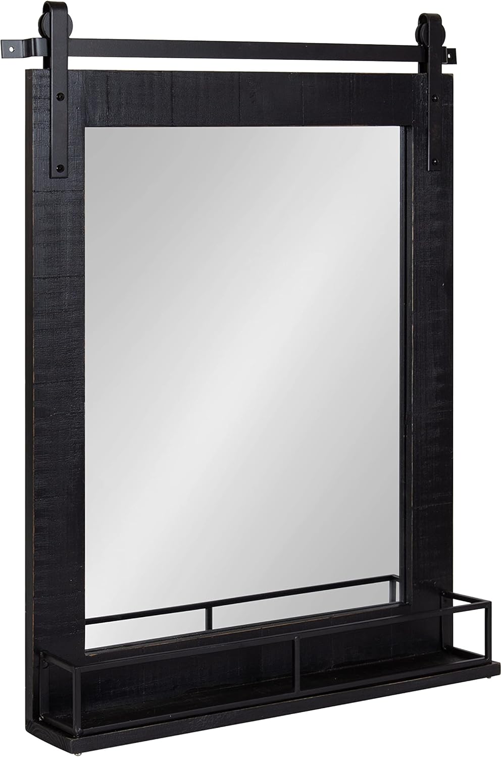 Kate and Laurel Cates Farmhouse Vertical Mirror with Shelf, 24 x 31, Black