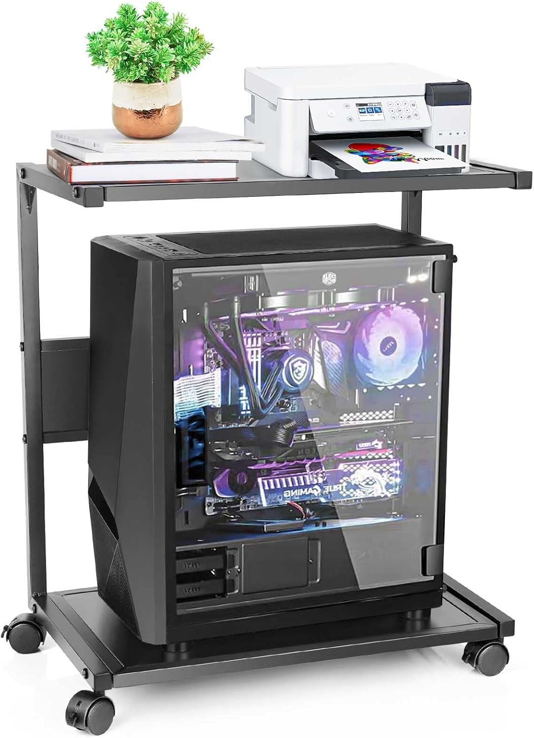 Bfttlity Computer Tower Stand, Iron PC Stand 2-Tier CPU Stand with Locking Caster Wheels Suitable for Most PC
