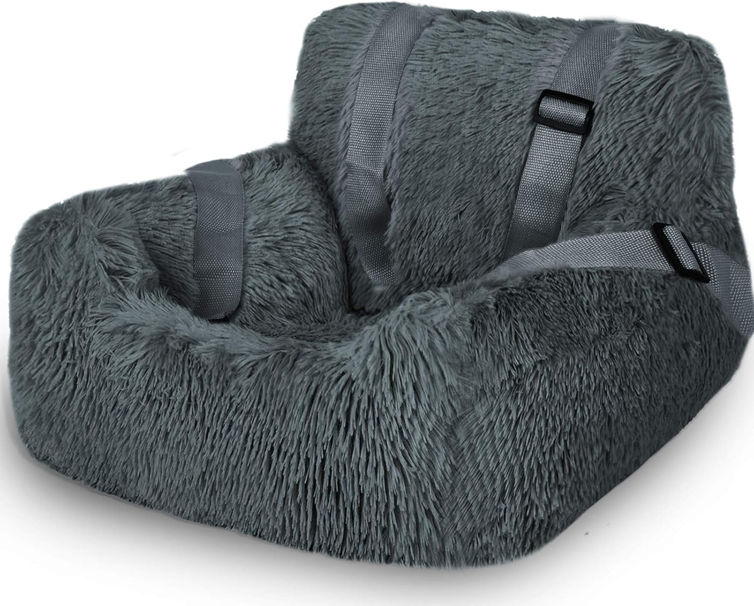 FAREYY Dog Car Seat for Small Dogs or Cats, Warm Plush Pet Booster Seat Travel Dog Car Bed with Storage Pocket and Clip-On Safety Leash