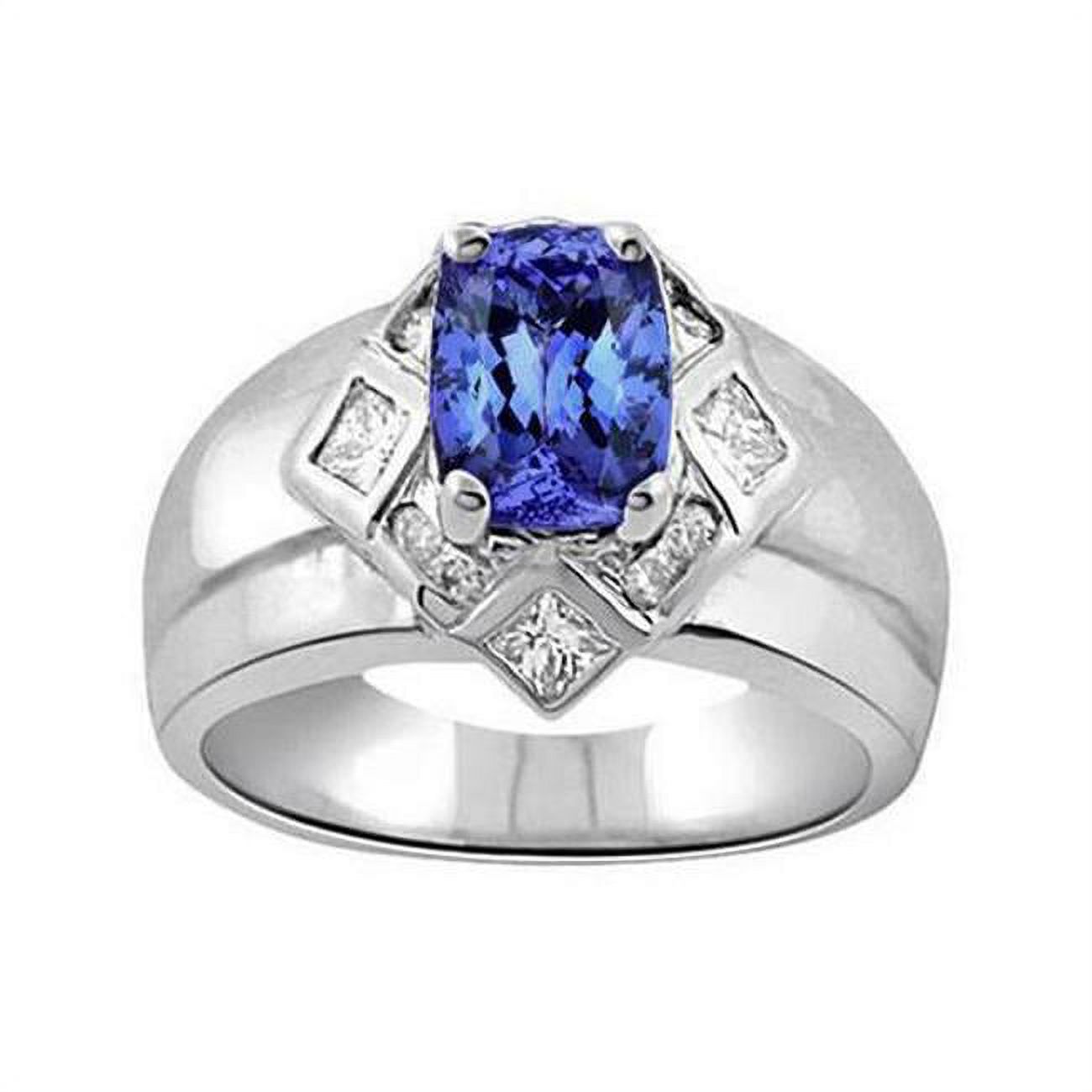 Harry Chad Enterprises 5885 Cushion Tanzanite Diamonds 5 CT Ring, 14K White Gold - Size 6.5