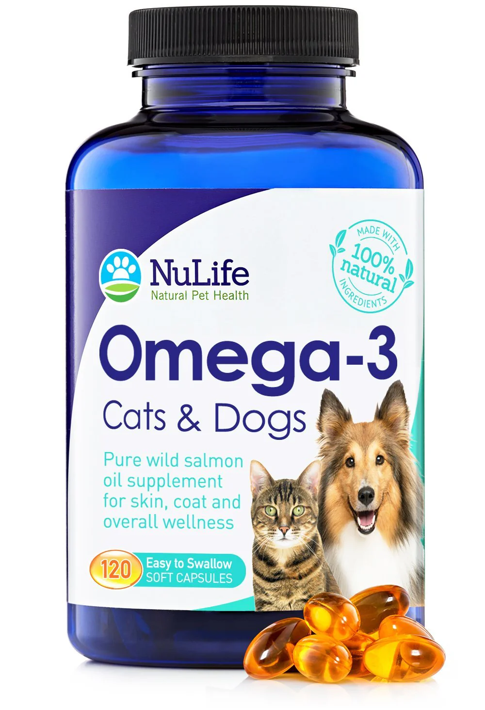 100% Pure Omega 3 Fish Oil for Dogs & Cats - Pet Fish Oil Supplement with DHA & EPA Fatty Acids for Healthy Skin & Shiny Coat