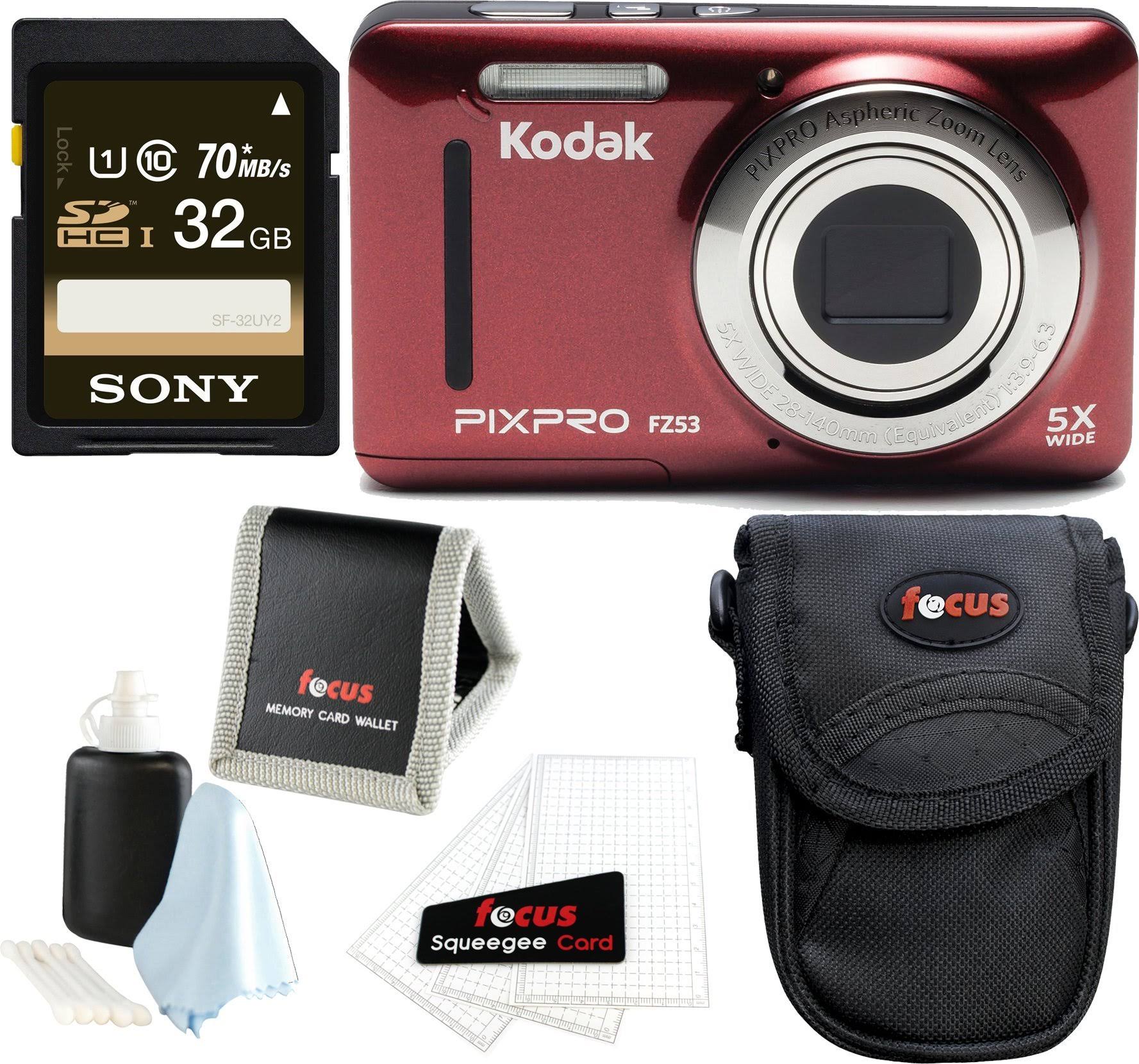 Kodak PIXPRO Friendly Zoom FZ53 (Red) w/ 32GB SD Card u0026 Case Bundle