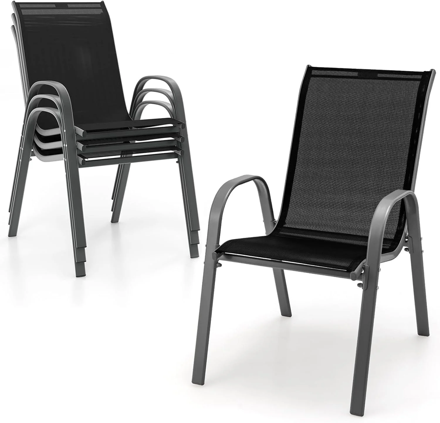 Outdoor Elegant Chairs Set of 4, Stackable Elegant Chairs Set with Armrests and Breathable Seat Fabric, Outdoor Dining Chairs for Elegant, Pool Side