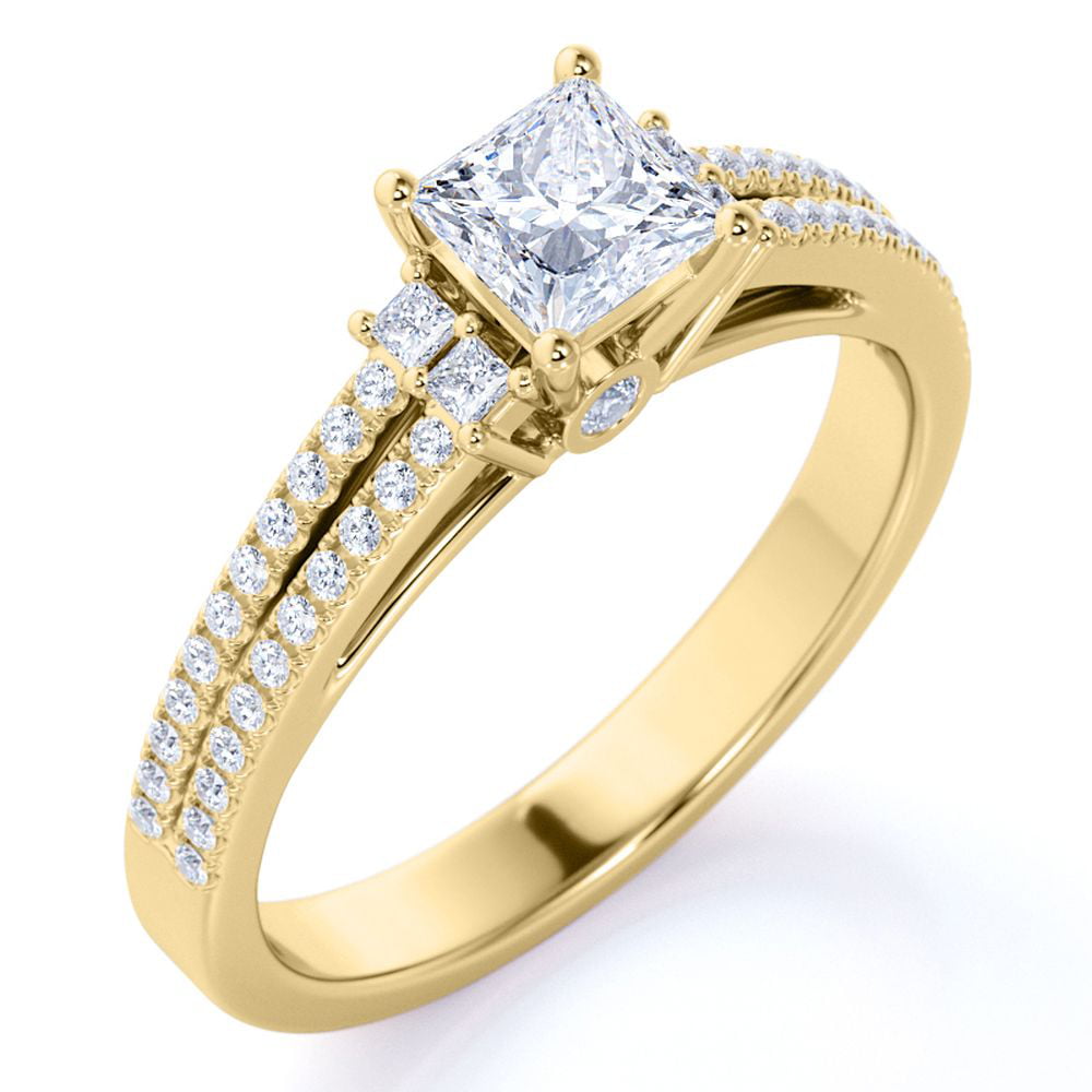 1.50Ct Princess Cut Lab Grown Diamond 14K Yellow Gold Band Ring for Women Gifts/Engagement