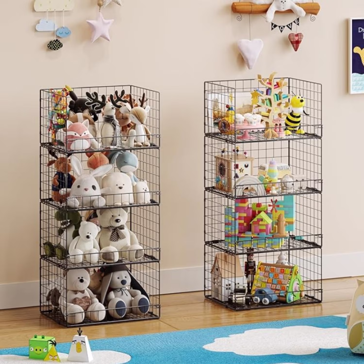 4 Pack Stackable Wire Baskets for Pantry Organizers and Storage, Large Pantry Baskets for Snack Organizer