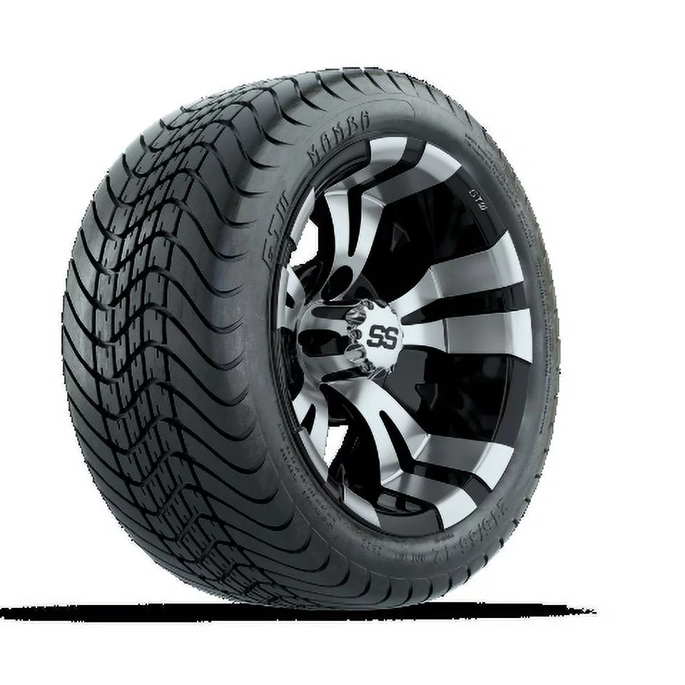 GTW Vampire 12 inch Black/Machined Golf Cart Wheel on 215/35-12 (18") Golf Cart Tire | Set of 4