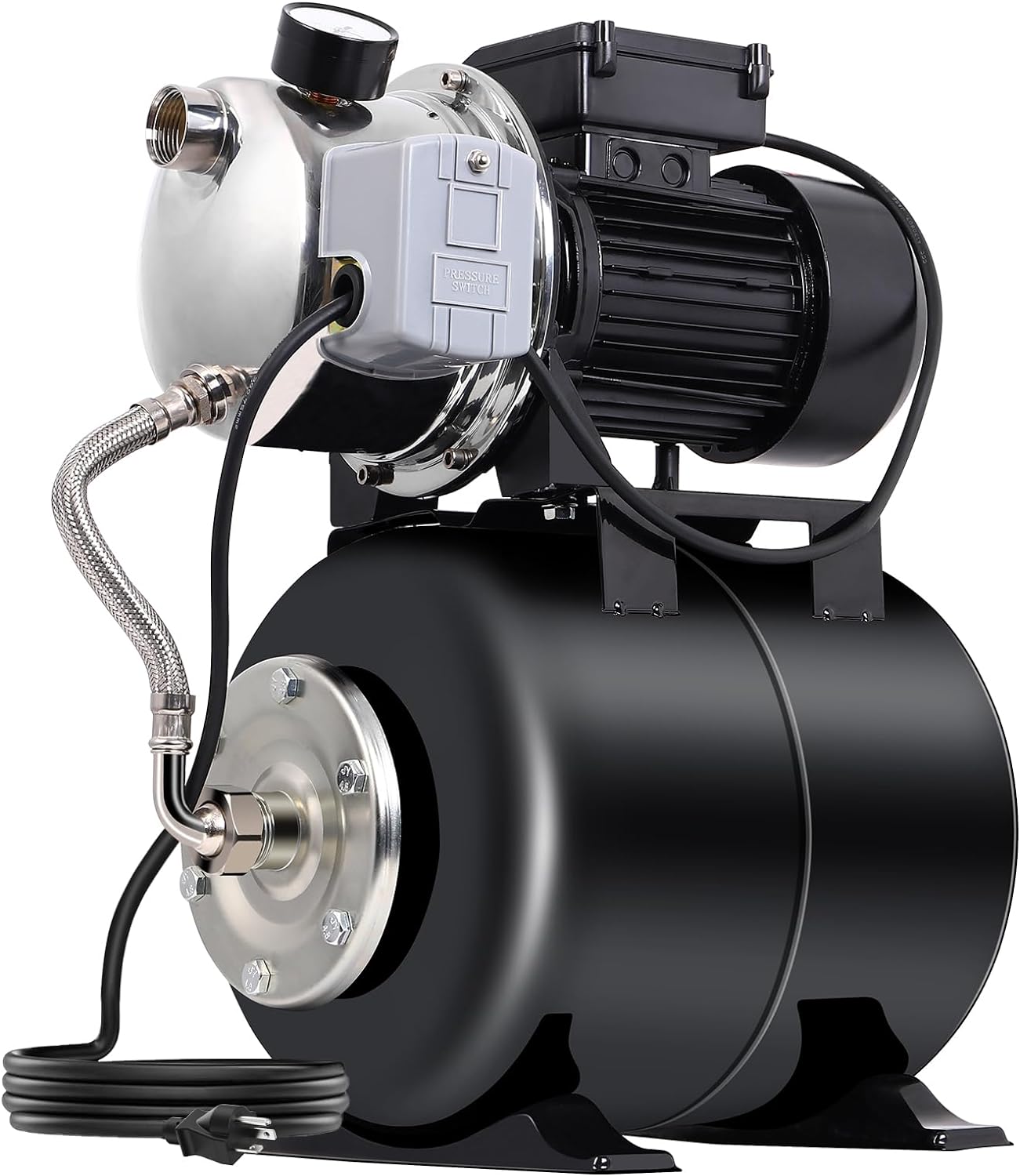 1.6HP Shallow Well Pump with Pressure Tank, 1340GPH Stainless Steel Irrigation Pump, 115V Automatic Water Booster Jet Pump for Home, Garden, Farm