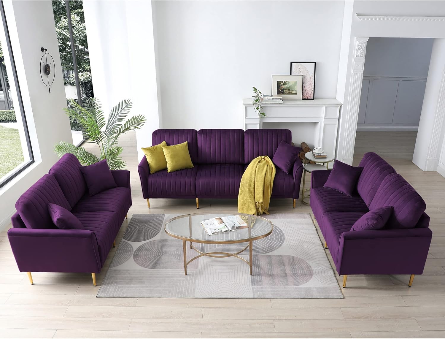 Ghislaine 3-Piece Sectional Sofa Set, Modern Velvet Upholstered Sofa Couch with Sturdy Metel Legs for Living Room, Apartment