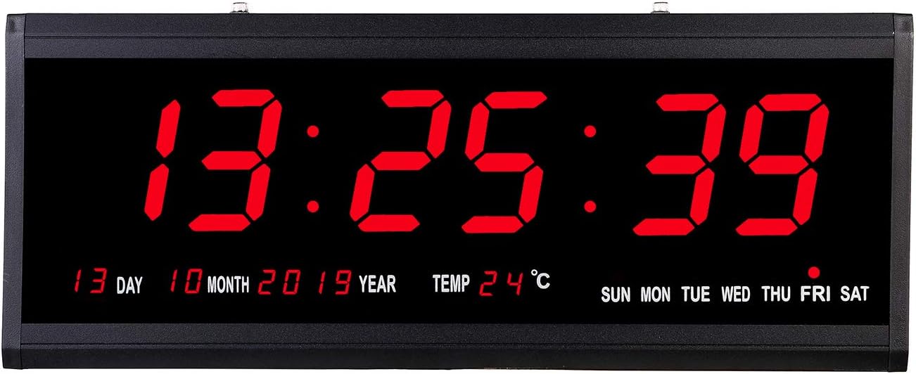18.9 Inch Oversized LED Digital Wall Clock Large Display with Indoor Temperature Date and Day of Week